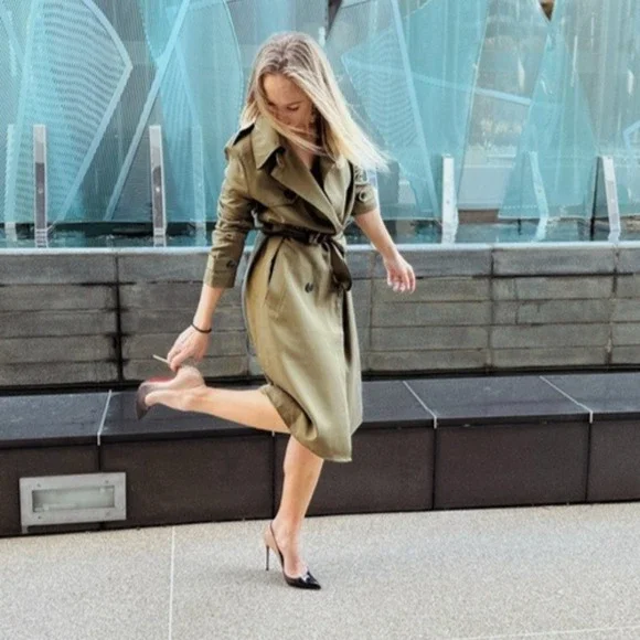 Zadig & Voltaire Trench Coat Medium Green La Parisienne Lyocell Military Belted - Picture 16 of 16